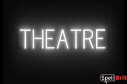 THEATRE sign, featuring LED lights that look like neon THEATRE signs