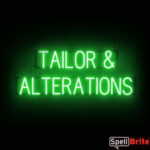 Tailor & Alterations sign, featuring LED lights that look like neon Tailor & Alterations signs