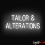 Tailor & Alterations sign, featuring LED lights that look like neon Tailor & Alterations signs