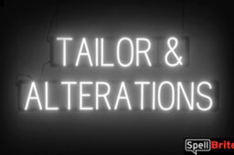 Tailor & Alterations sign, featuring LED lights that look like neon Tailor & Alterations signs