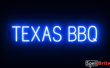 TEXAS BBQ sign, featuring LED lights that look like neon TEXAS BBQ signs