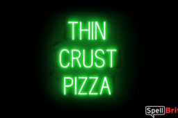 THIN CRUST PIZZA sign, featuring LED lights that look like neon THIN CRUST PIZZA signs