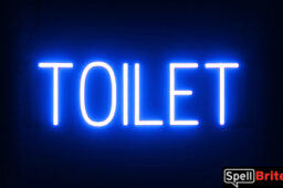 TOILET sign, featuring LED lights that look like neon TOILET signs