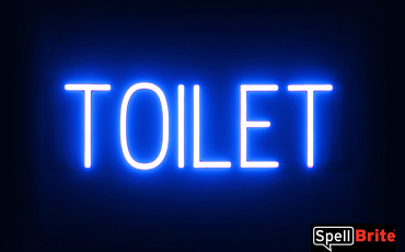 TOILET sign, featuring LED lights that look like neon TOILET signs