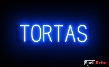 Tortas sign, featuring LED lights that look like neon Tortas signs