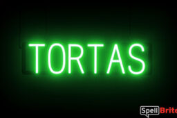 Tortas sign, featuring LED lights that look like neon Tortas signs