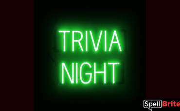 TRIVIA NIGHT sign, featuring LED lights that look like neon TRIVIA NIGHT signs