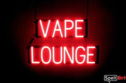 VAPE LOUNGE sign, featuring LED lights that look like neon VAPE LOUNGE signs