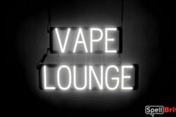 VAPE LOUNGE sign, featuring LED lights that look like neon VAPE LOUNGE signs