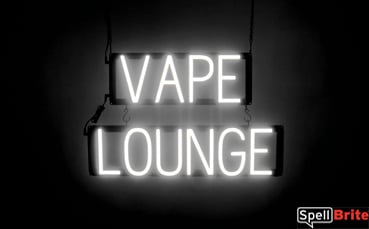 VAPE LOUNGE sign, featuring LED lights that look like neon VAPE LOUNGE signs