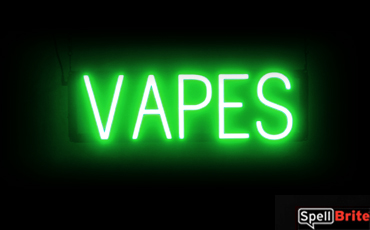 VAPES sign, featuring LED lights that look like neon VAPES signs