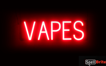 VAPES sign, featuring LED lights that look like neon VAPES signs