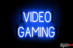 VIDEO GAMING sign, featuring LED lights that look like neon VIDEO GAMING signs