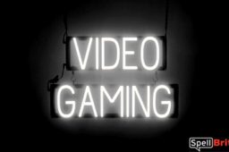 VIDEO GAMING sign, featuring LED lights that look like neon VIDEO GAMING signs