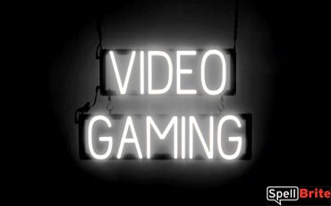 VIDEO GAMING sign, featuring LED lights that look like neon VIDEO GAMING signs