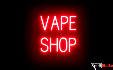 VAPE SHOP sign, featuring LED lights that look like neon VAPE SHOP signs