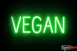 VEGAN sign, featuring LED lights that look like neon VEGAN signs