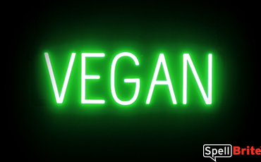 VEGAN sign, featuring LED lights that look like neon VEGAN signs