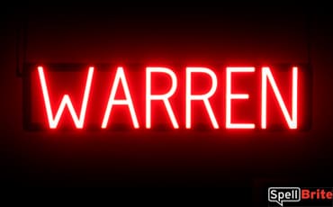 WARREN sign, featuring LED lights that look like neon WARREN signs