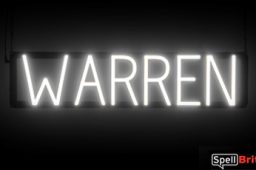 WARREN sign, featuring LED lights that look like neon WARREN signs