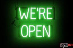 WERE OPEN sign, featuring LED lights that look like neon WERE OPEN signs