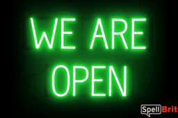 WE ARE OPEN sign, featuring LED lights that look like neon WE ARE OPEN signs