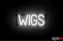 WIGS sign, featuring LED lights that look like neon WIG signs