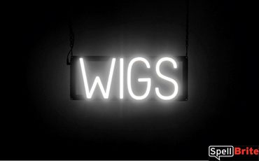 WIGS sign, featuring LED lights that look like neon WIG signs