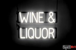 WINE LIQUOR sign, featuring LED lights that look like neon WINE LIQUOR signs
