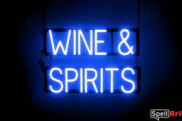 WINE SPIRITS sign, featuring LED lights that look like neon WINE SPIRITS signs