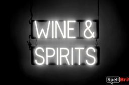 WINE SPIRITS sign, featuring LED lights that look like neon WINE SPIRITS signs