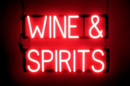 WINE & SPIRITS lighted LED signage that uses interchangeable letters to make business signs
