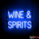 WINE SPIRITS sign, featuring LED lights that look like neon WINE SPIRITS signs