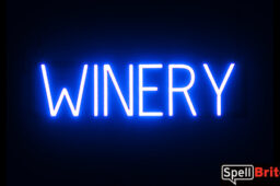 WINERY sign, featuring LED lights that look like neon WINERY signs