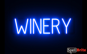 WINERY sign, featuring LED lights that look like neon WINERY signs
