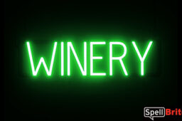 WINERY sign, featuring LED lights that look like neon WINERY signs