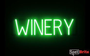 WINERY sign, featuring LED lights that look like neon WINERY signs