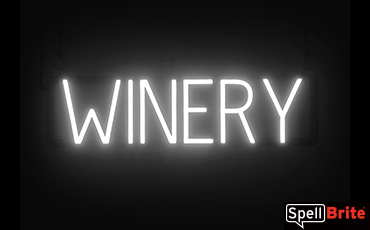 WINERY sign, featuring LED lights that look like neon WINERY signs