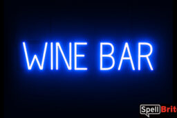 WINE BAR sign, featuring LED lights that look like neon WINE BAR signs