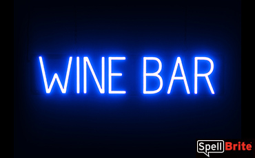 WINE BAR sign, featuring LED lights that look like neon WINE BAR signs
