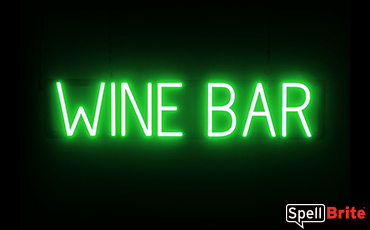 WINE BAR sign, featuring LED lights that look like neon WINE BAR signs