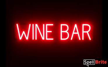 WINE BAR sign, featuring LED lights that look like neon WINE BAR signs
