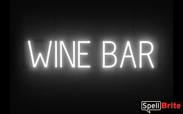WINE BAR sign, featuring LED lights that look like neon WINE BAR signs