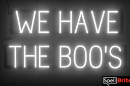 WE HAVE THE BOOS sign, featuring LED lights that look like neon WE HAVE THE BOOS signs