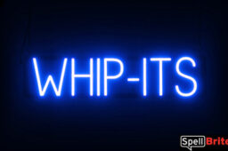 Whip-Its sign, featuring LED lights that
  look like neon Whip-Its signs
