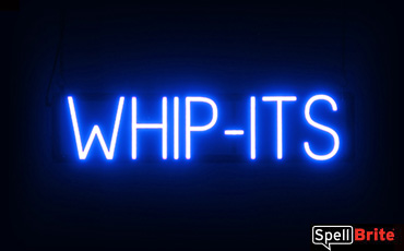 Whip-Its sign, featuring LED lights that
  look like neon Whip-Its signs