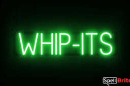 Whip-Its sign,
  featuring LED lights that look like neon Whip-Its signs