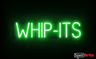 Whip-Its sign,
  featuring LED lights that look like neon Whip-Its signs