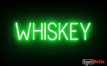 WHISKEY sign, featuring LED lights that look like neon WHISKEY signs