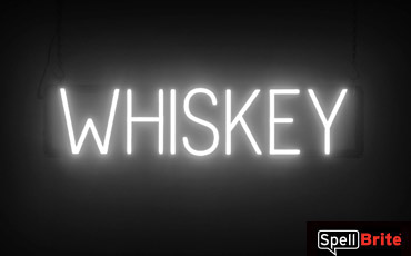 WHISKEY sign, featuring LED lights that look like neon WHISKEY signs